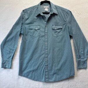 Wrangler Shirt Men XL Blue Floral Vtg Western Pearl‎ Snap Cowboy Wrancher
